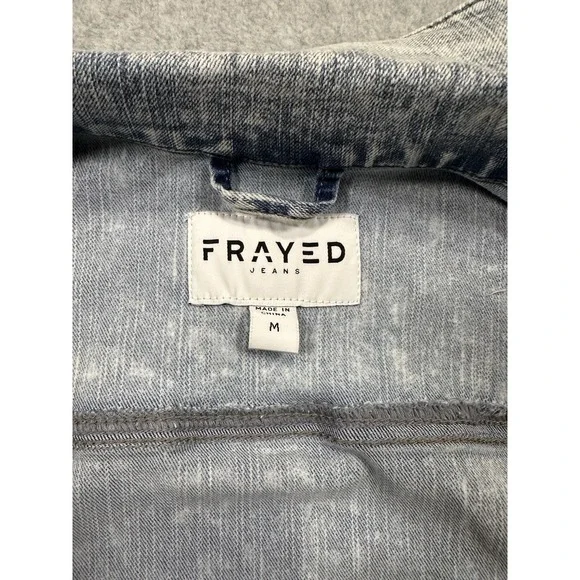 FRAYED Jeans  Denim Jacket Women's Medium Stone/Acid Wash Light Blue Classic‎ - Picture 8 of 12